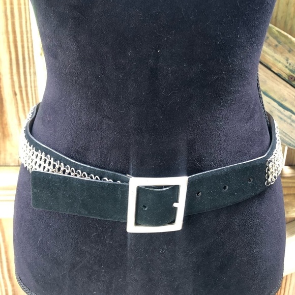 Anne Klein Black Leather & Silver Chainmail Overlay Belt Size S main image 6